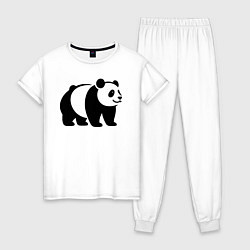 Пижама хлопковая женская Стоящая на четырёх лапах чёрная панда, цвет: белый