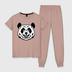 Пижама хлопковая женская Чёрно-белая голова панды с оскалом, цвет: пыльно-розовый