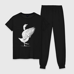 Пижама хлопковая женская Гусь белоснежный, цвет: черный