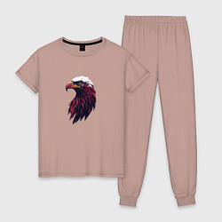 Пижама хлопковая женская Арт портрет орла, цвет: пыльно-розовый