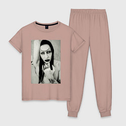 Пижама хлопковая женская Marilyn Manson black and white, цвет: пыльно-розовый