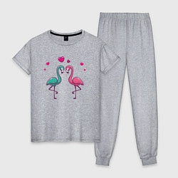 Пижама хлопковая женская Flamingo love, цвет: меланж
