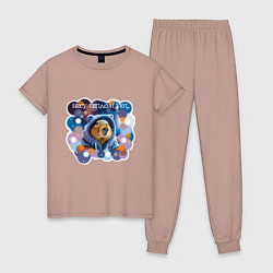 Пижама хлопковая женская Мем капибара в капюшоне: несу тепло и уют, цвет: пыльно-розовый