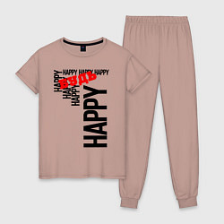 Пижама хлопковая женская Будь happy, цвет: пыльно-розовый