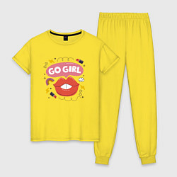 Пижама хлопковая женская Go girl lips, цвет: желтый