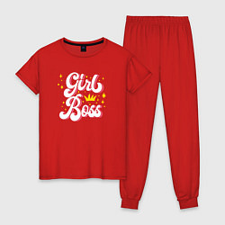 Пижама хлопковая женская Girl boss crown, цвет: красный