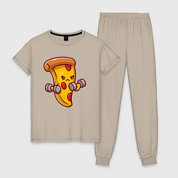 Пижама хлопковая женская Пицца на спорте, цвет: миндальный