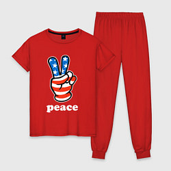 Пижама хлопковая женская USA peace, цвет: красный