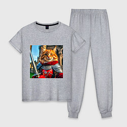 Женская пижама Рыжий кот рыцарь с мечом