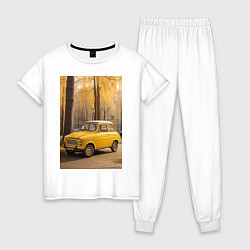 Пижама хлопковая женская Желтый ретро автомобиль, цвет: белый