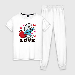 Пижама хлопковая женская Смурфик на День святого Валентина, цвет: белый