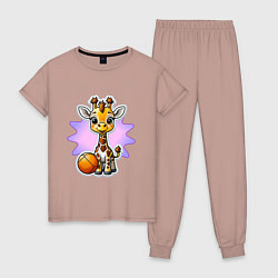 Пижама хлопковая женская Жирафик и мяч, цвет: пыльно-розовый