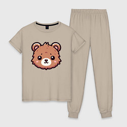 Пижама хлопковая женская Мордочка медведя, цвет: миндальный