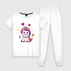 Пижама хлопковая женская Единорог в наушниках, цвет: белый