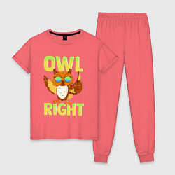 Пижама хлопковая женская Owl right - каламбур отлично, цвет: коралловый