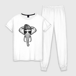 Пижама хлопковая женская Слон хипстер, цвет: белый