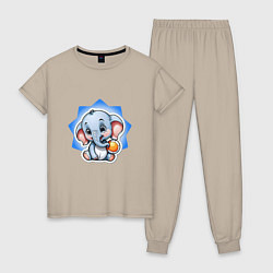 Пижама хлопковая женская Слоненок и мяч, цвет: миндальный