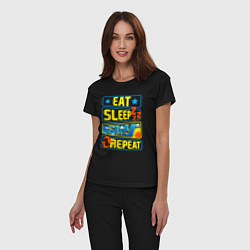 Пижама хлопковая женская Eat sleep fly, цвет: черный — фото 2