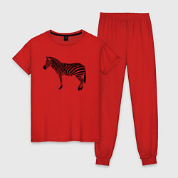 Пижама хлопковая женская Зебра черные полоски, цвет: красный