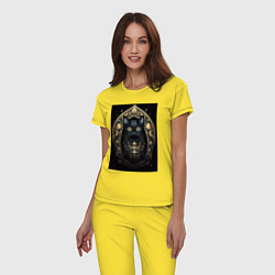 Пижама хлопковая женская Черная кошка с золотыми элементами, цвет: желтый — фото 2