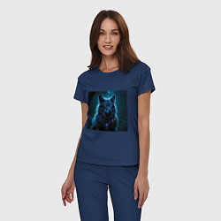 Пижама хлопковая женская Волк с медальоном, цвет: тёмно-синий — фото 2