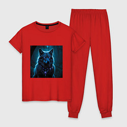 Пижама хлопковая женская Волк с медальоном, цвет: красный