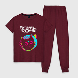 Пижама хлопковая женская My Chemical Romance rock star cat, цвет: меланж-бордовый