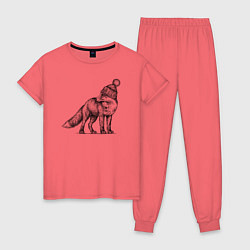 Пижама хлопковая женская Лисенок в шапке, цвет: коралловый