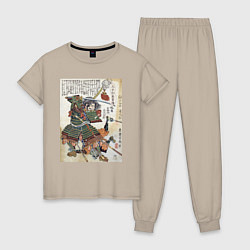 Пижама хлопковая женская Самурай Фукусима Масанори: гравюра укиё-э, цвет: миндальный