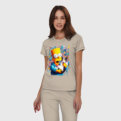 Пижама хлопковая женская Bart Simpson with a kitten - ai art, цвет: миндальный — фото 2