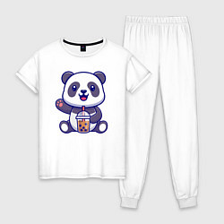 Пижама хлопковая женская Панда привет, цвет: белый