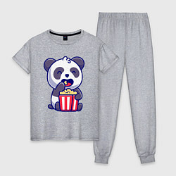 Пижама хлопковая женская Панда ест попкорн, цвет: меланж