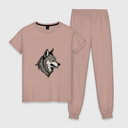 Пижама хлопковая женская Рисунок волка, цвет: пыльно-розовый