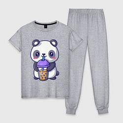 Пижама хлопковая женская Panda drink, цвет: меланж