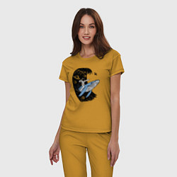 Пижама хлопковая женская Космонавт и кит, цвет: горчичный — фото 2