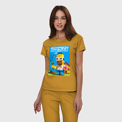 Пижама хлопковая женская Homer Simpson and Minecraft - collaboration ai art, цвет: горчичный — фото 2