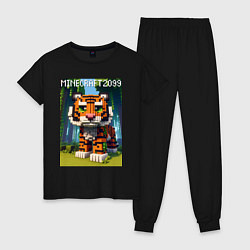 Пижама хлопковая женская Funny tiger cub - Minecraft, цвет: черный