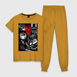 Пижама хлопковая женская Гатс Чёрный мечник коллаж, цвет: горчичный