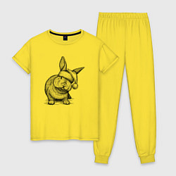 Пижама хлопковая женская Новогодний заяц, цвет: желтый
