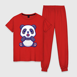 Пижама хлопковая женская Удивлённая панда, цвет: красный
