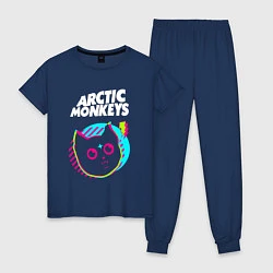 Пижама хлопковая женская Arctic Monkeys rock star cat, цвет: тёмно-синий