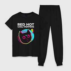 Пижама хлопковая женская Red Hot Chili Peppers rock star cat, цвет: черный