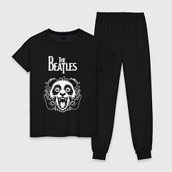 Пижама хлопковая женская The Beatles rock panda, цвет: черный