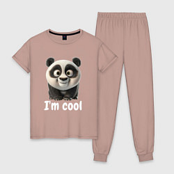 Пижама хлопковая женская Крутая панда cool, цвет: пыльно-розовый