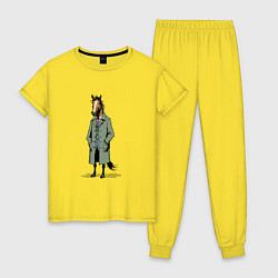 Пижама хлопковая женская Конь в зеленом пальто, цвет: желтый