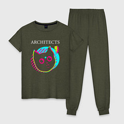 Пижама хлопковая женская Architects rock star cat, цвет: меланж-хаки