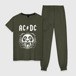 Пижама хлопковая женская AC DC rock panda, цвет: меланж-хаки