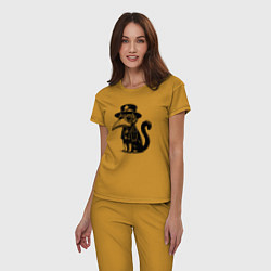 Пижама хлопковая женская Кот в маске чумного доктора, цвет: горчичный — фото 2