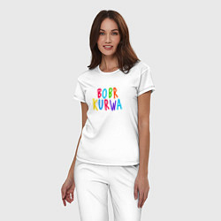 Пижама хлопковая женская Bobr kurwa - разноцветная, цвет: белый — фото 2