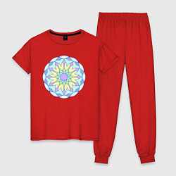 Пижама хлопковая женская Цветочная геометрическая мандала, цвет: красный